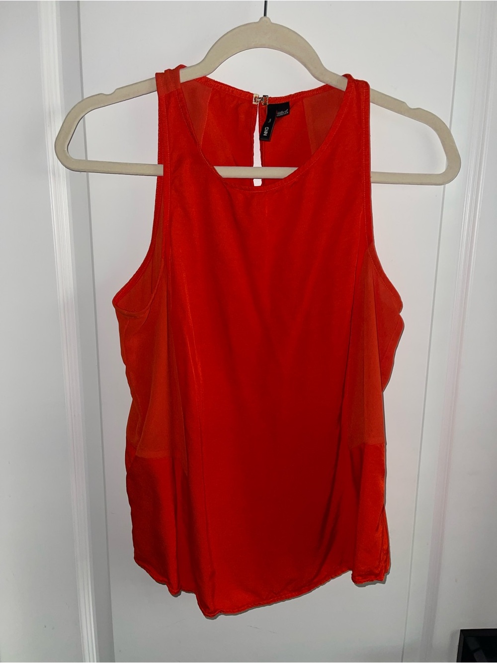 MNG Mango Bright Orange Sleeveless Blouse Top Large Flowy